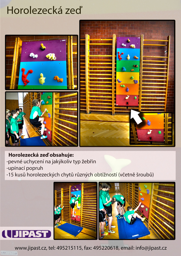 Lezecký panel na žebřiny + chyty, dle ČSN EN 12572-1:2007