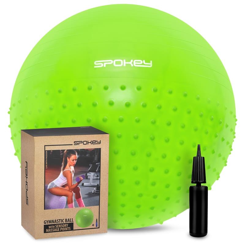 Gymnastický míč 2v1 masážní, 65 cm včetně pumpičky, zelený