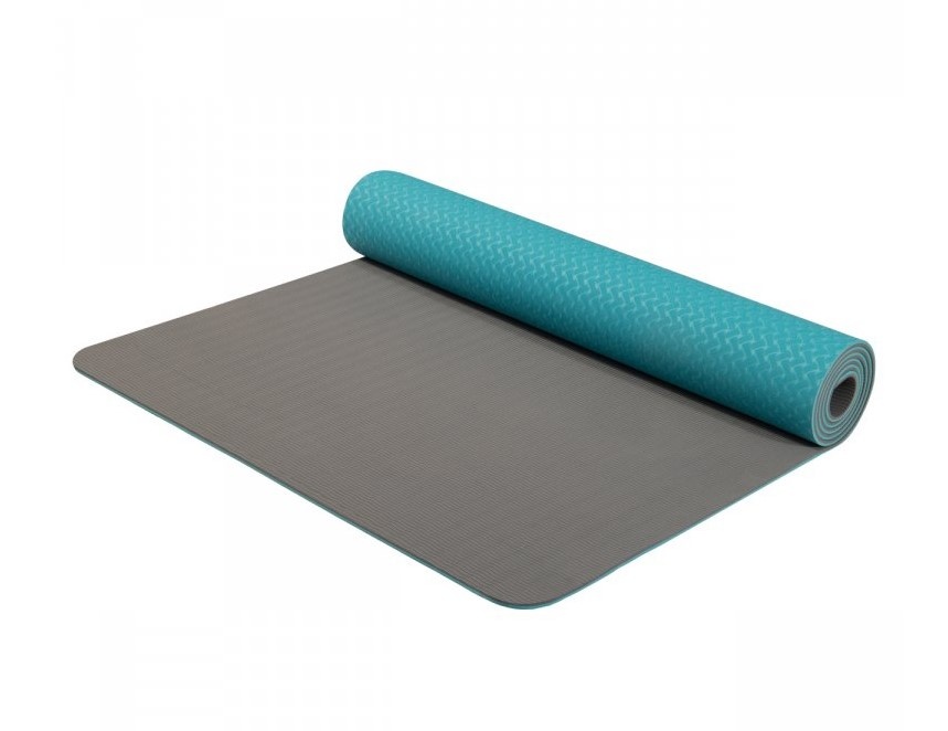 Podložka Yoga mat TPE dvouvrstvá - tyrkysová/šedá
